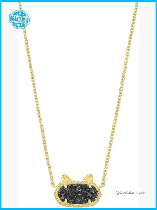 LITTLE BLACK CAT . pendant – Rosita Bonita Gold Black Drusy Quartz Cat Pendant Necklace Elegant Minimal Chic Jewelry